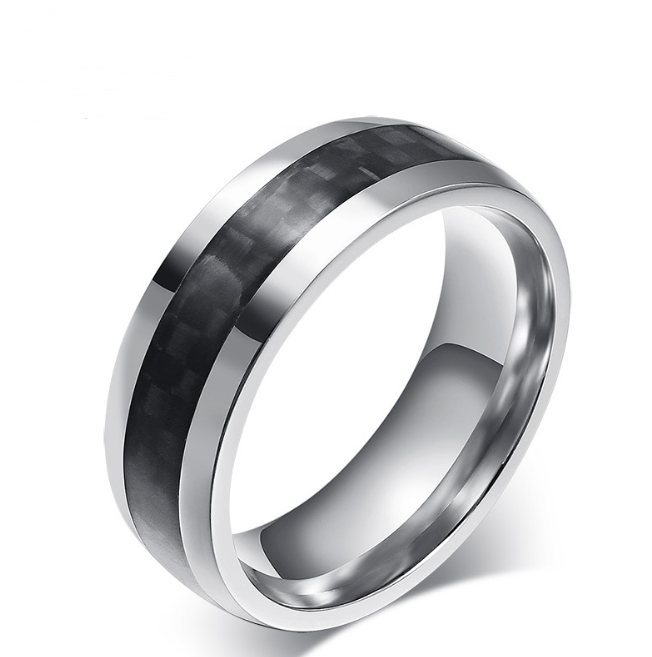 Black Carbon Fiber Inlay Men's Ring