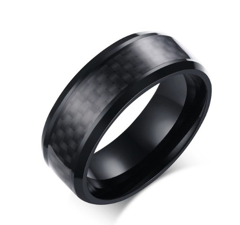 Black Carbon Fiber Inlay Men's Ring