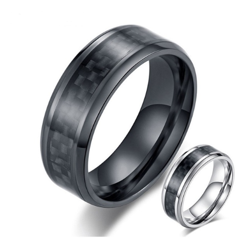 Black Carbon Fiber Inlay Men's Ring