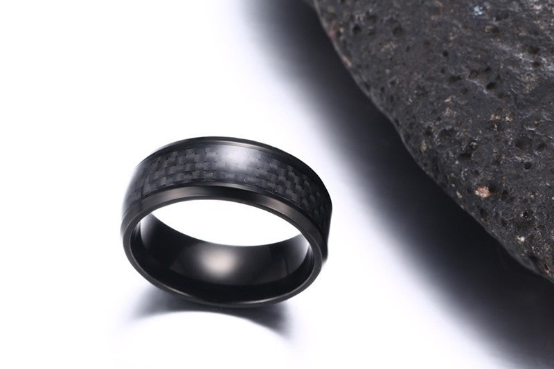 Black Carbon Fiber Inlay Men's Ring