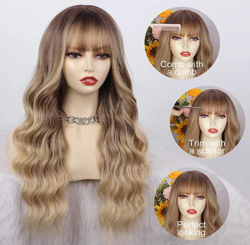 Ash Blonde Wig With Bangs 26"