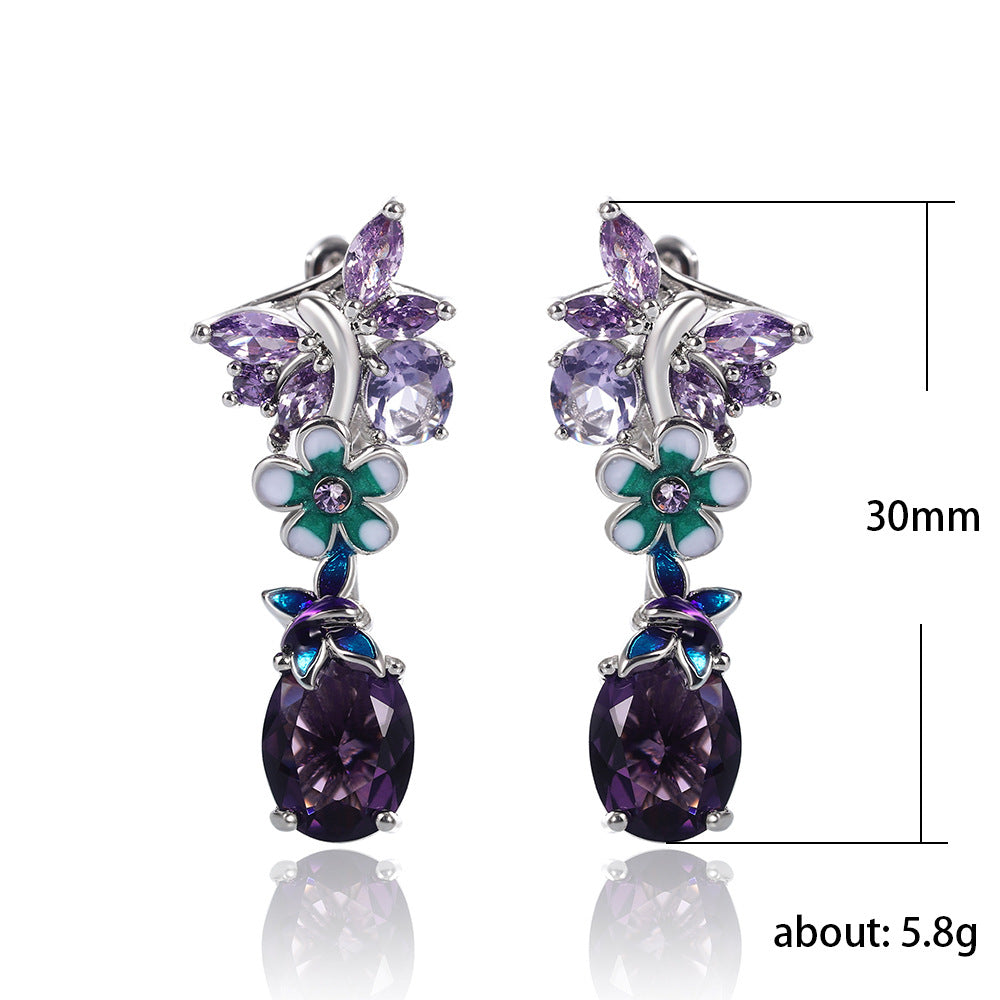 Purple Zircon Flower Earrings