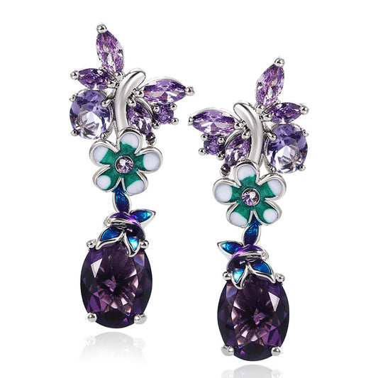 Purple Zircon Flower Earrings