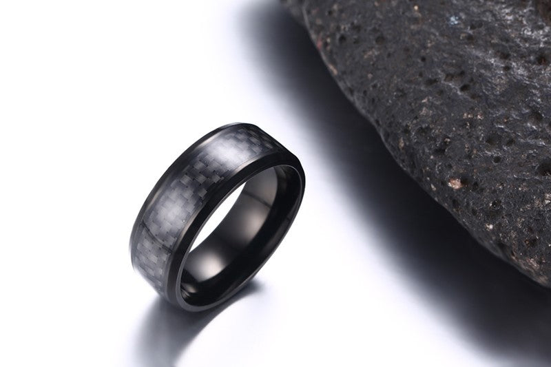 Black Carbon Fiber Inlay Men's Ring