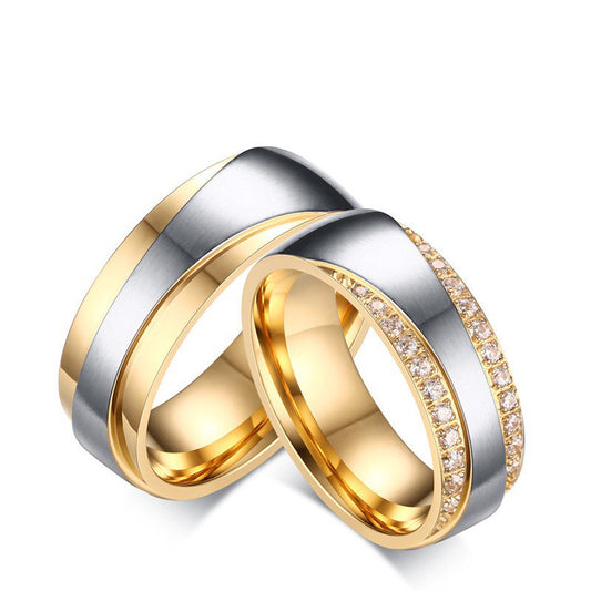 Simple Cut & Zircon Stainless Steel Couples Rings