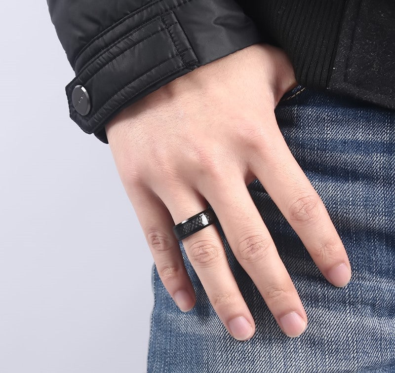 Black Carbon Fiber Inlay Men's Ring