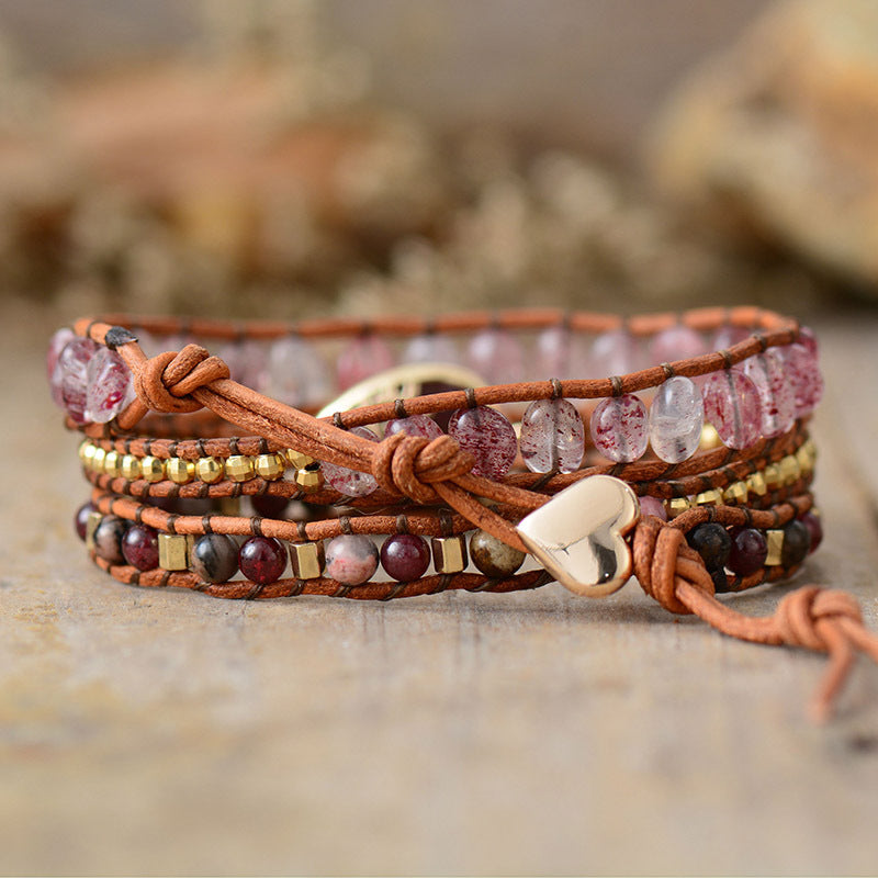 Handcrafted Woven Stone & Leather Bracelet