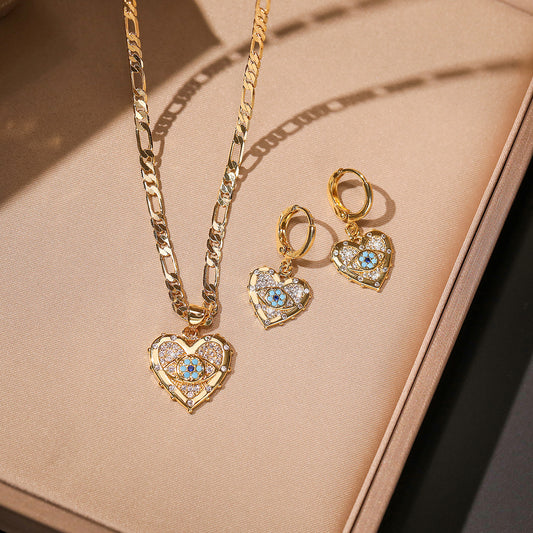 Heart-shaped Zircon Pendant Necklace & Earrings Set