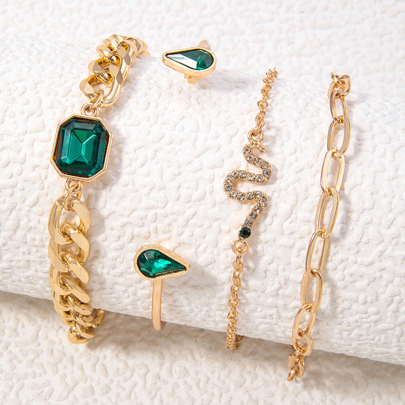Fashion Green Diamond Bracelet Set