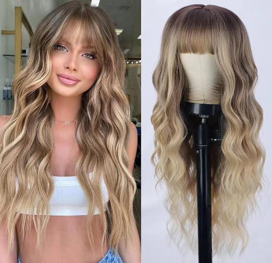 Ash Blonde Wig With Bangs 26"