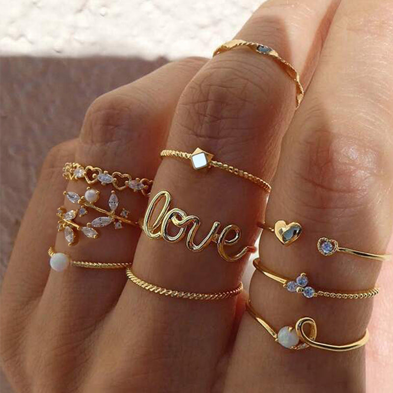 Boho Fashion Flower & Love Ring Set