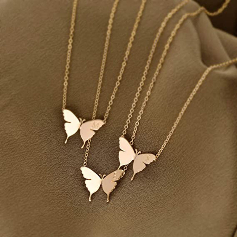 Butterfly Pendant Necklace with Customized Initial