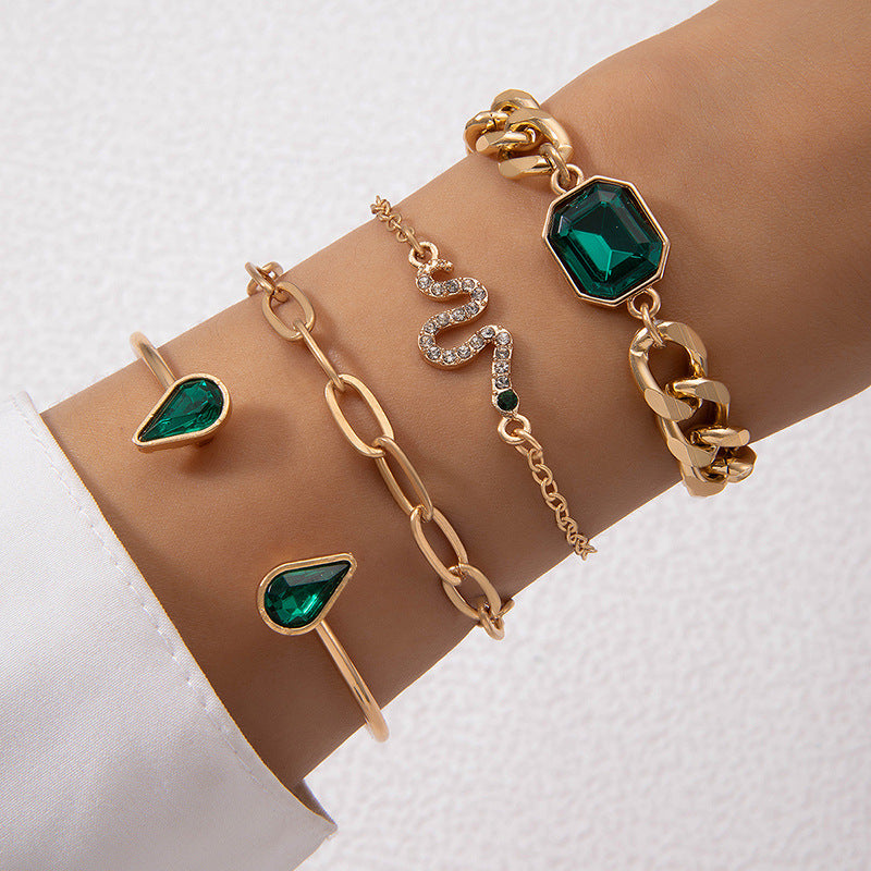 Fashion Green Diamond Bracelet Set